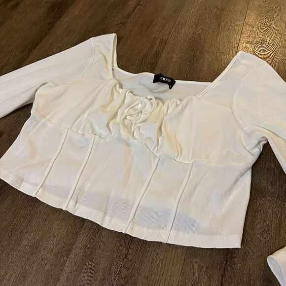 Cider Recycled Fabric Solid Rib Knotted Corset Style Top Long Sleeve Crop Sz 3XL - Picture 2 of 8